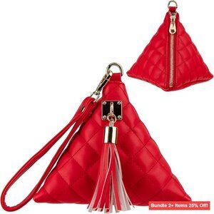 PU Leather Triangle Wristlet Clutch with Detachable Strap & Tassel Charm